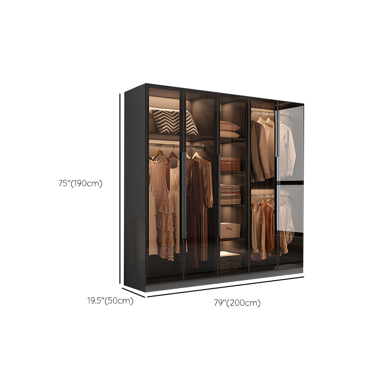 Modern Wooden Frame Wardrobe Freestanding Multifunctional Wardrobe Tempered Glass Doors