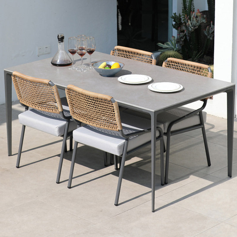 Modern Patio Dining Table Set 1/5/7 Pcs Stone Top Table with Upholstered Side Chairs