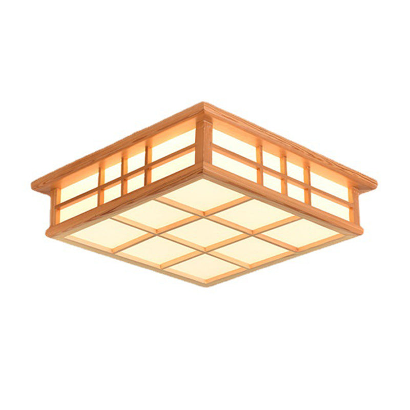 Square Ceiling Light Wooden LED Ceiling Mount Light with Acrylic Shade for Living Room