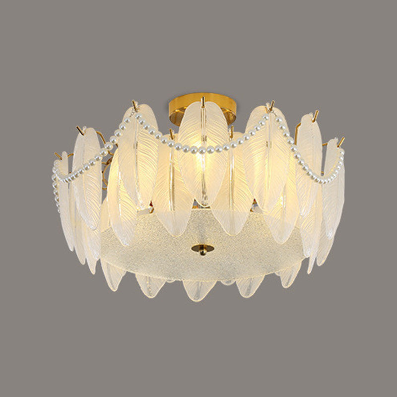 Round Shape Glass Flush Light Modern Style Multi Lights Flush Mount Fixture in Gold