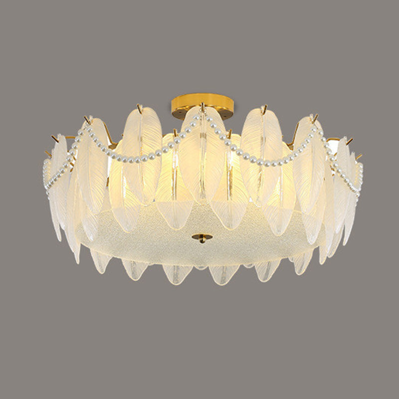 Round Shape Glass Flush Light Modern Style Multi Lights Flush Mount Fixture in Gold