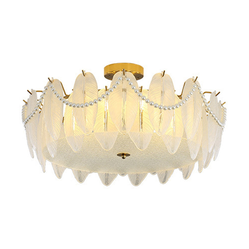 Round Shape Glass Flush Light Modern Style Multi Lights Flush Mount Fixture in Gold