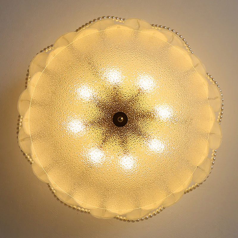 Round Shape Glass Flush Light Modern Style Multi Lights Flush Mount Fixture in Gold