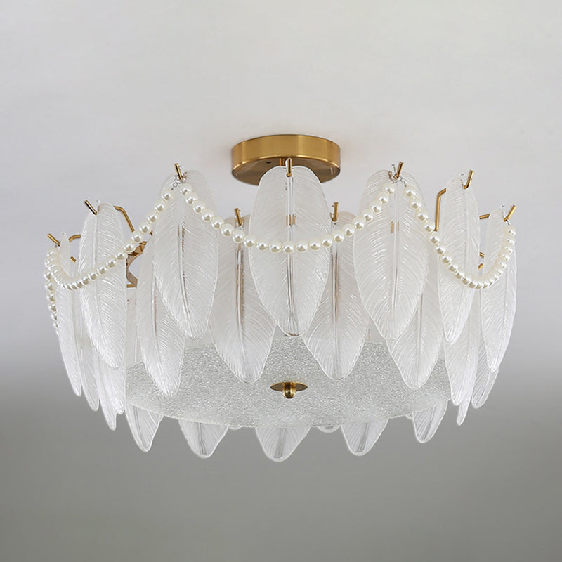 Round Shape Glass Flush Light Modern Style Multi Lights Flush Mount Fixture in Gold