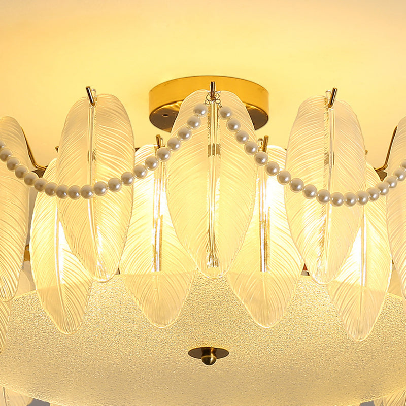 Round Shape Glass Flush Light Modern Style Multi Lights Flush Mount Fixture in Gold