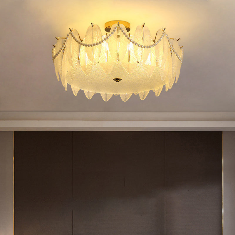 Round Shape Glass Flush Light Modern Style Multi Lights Flush Mount Fixture in Gold