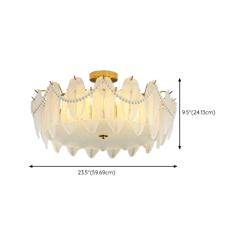 Round Shape Glass Flush Light Modern Style Multi Lights Flush Mount Fixture in Gold
