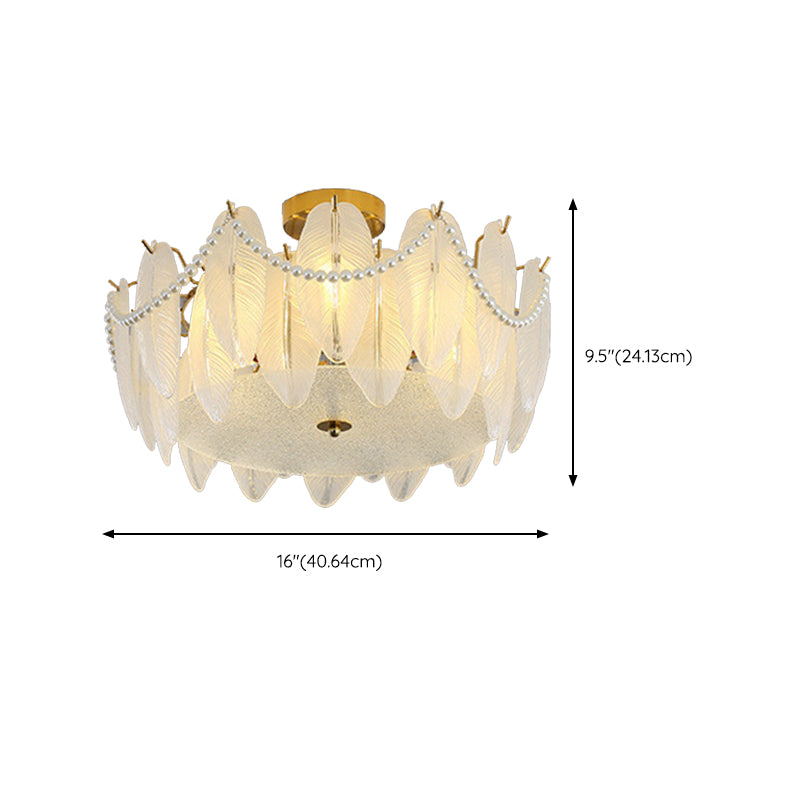 Round Shape Glass Flush Light Modern Style Multi Lights Flush Mount Fixture in Gold