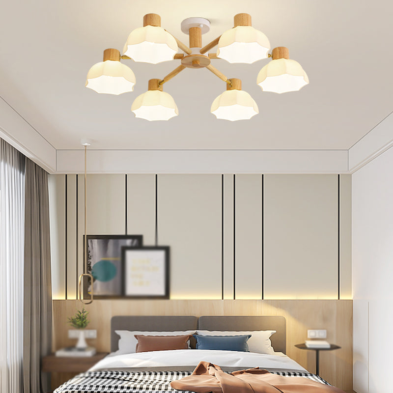 Bowl Shape Glass Flush Light Modern Style 6 Lights Flush Mount Fixture