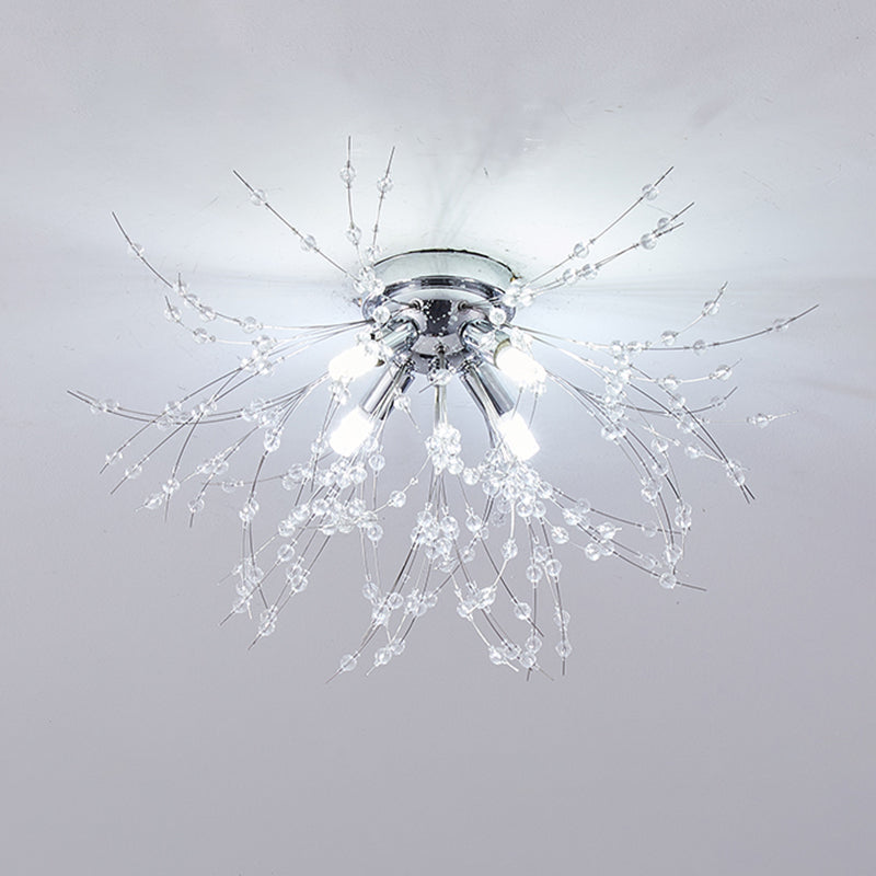 Unique Shape Crystal Flush Light Modern Style Multi Lights Flush Mount Fixture