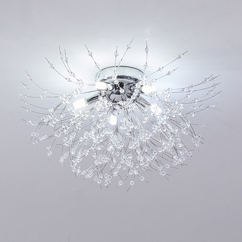 Unique Shape Crystal Flush Light Modern Style Multi Lights Flush Mount Fixture