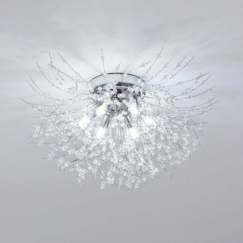Unique Shape Crystal Flush Light Modern Style Multi Lights Flush Mount Fixture