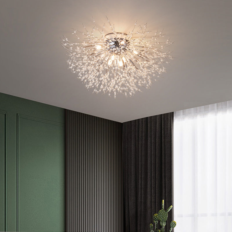 Unique Shape Crystal Flush Light Modern Style Multi Lights Flush Mount Fixture