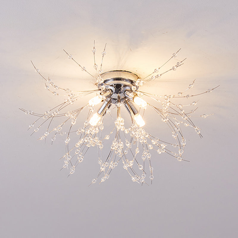 Unique Shape Crystal Flush Light Modern Style Multi Lights Flush Mount Fixture