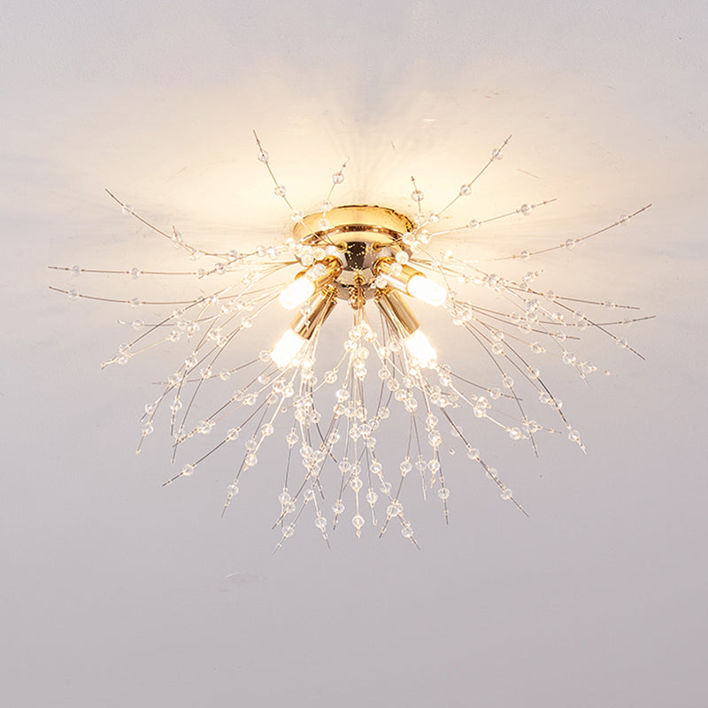 Unique Shape Crystal Flush Light Modern Style Multi Lights Flush Mount Fixture