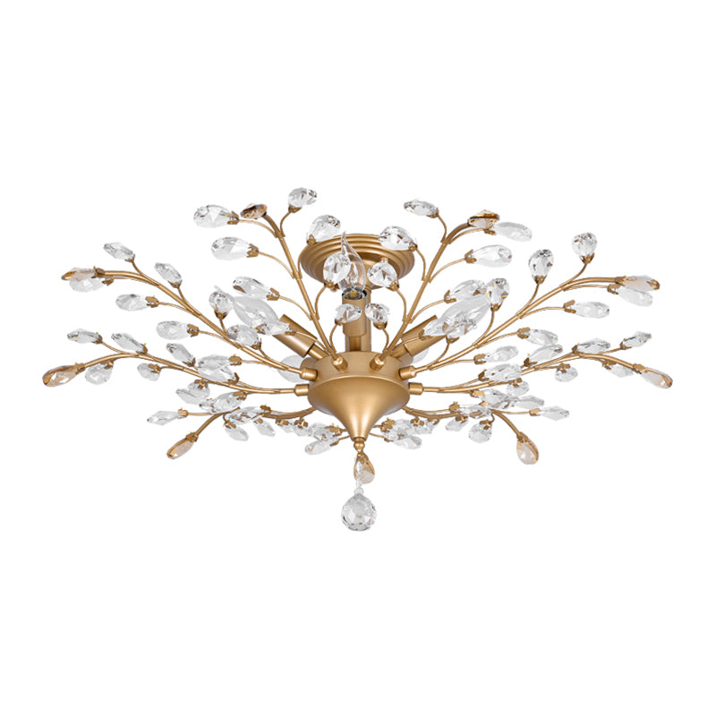 Unique Shape Crystal Flush Light Modern Style Multi Lights Flush Mount Fixture in Brass