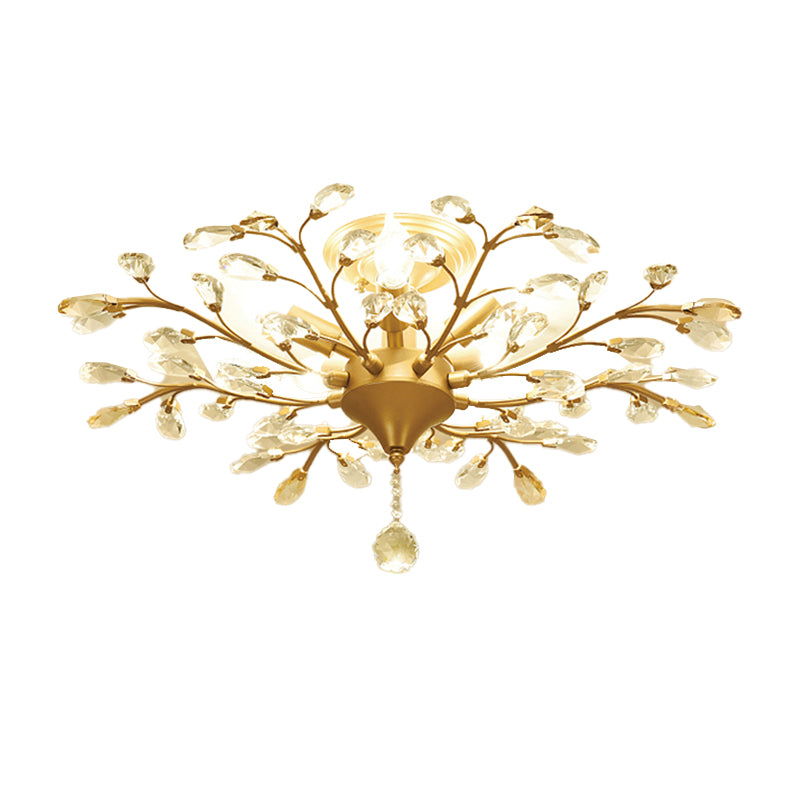 Unique Shape Crystal Flush Light Modern Style Multi Lights Flush Mount Fixture in Brass