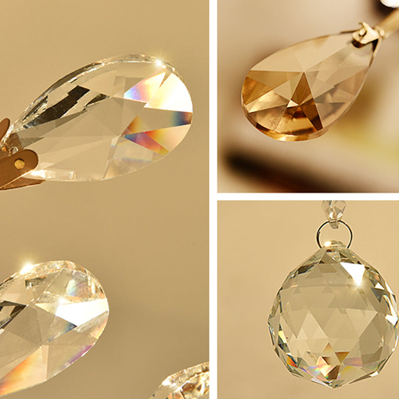 Unique Shape Crystal Flush Light Modern Style Multi Lights Flush Mount Fixture in Brass