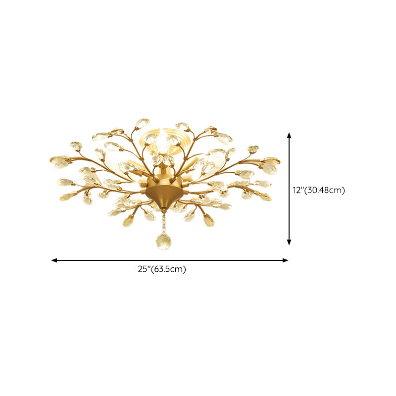Unique Shape Crystal Flush Light Modern Style Multi Lights Flush Mount Fixture in Brass