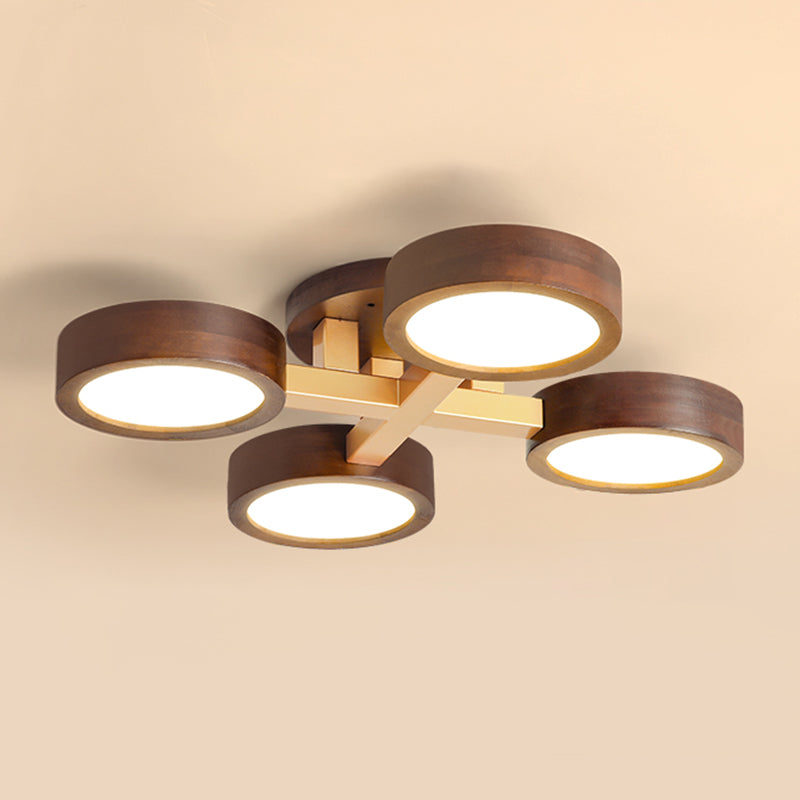 Brown Wood Modern Flush Mount Circle Shape Ceiling Light with Acrylic Shade for Passage