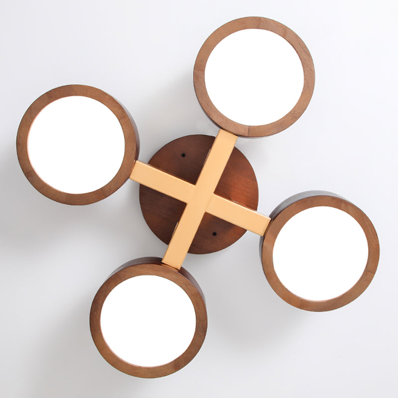 Brown Wood Modern Flush Mount Circle Shape Ceiling Light with Acrylic Shade for Passage