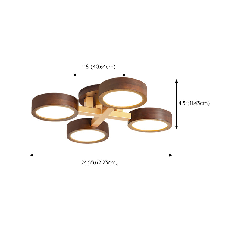 Brown Wood Modern Flush Mount Circle Shape Ceiling Light with Acrylic Shade for Passage