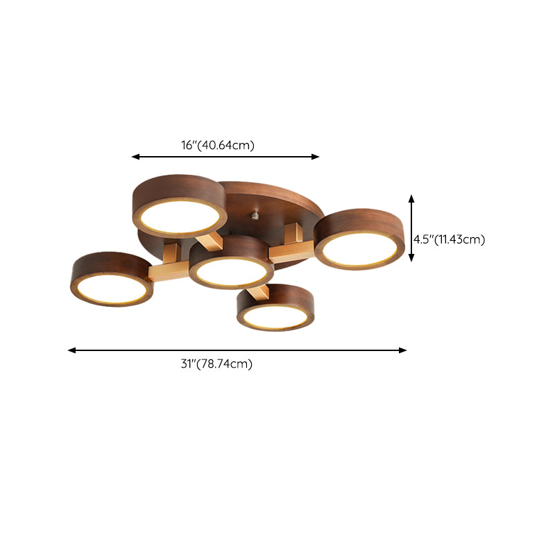 Brown Wood Modern Flush Mount Circle Shape Ceiling Light with Acrylic Shade for Passage