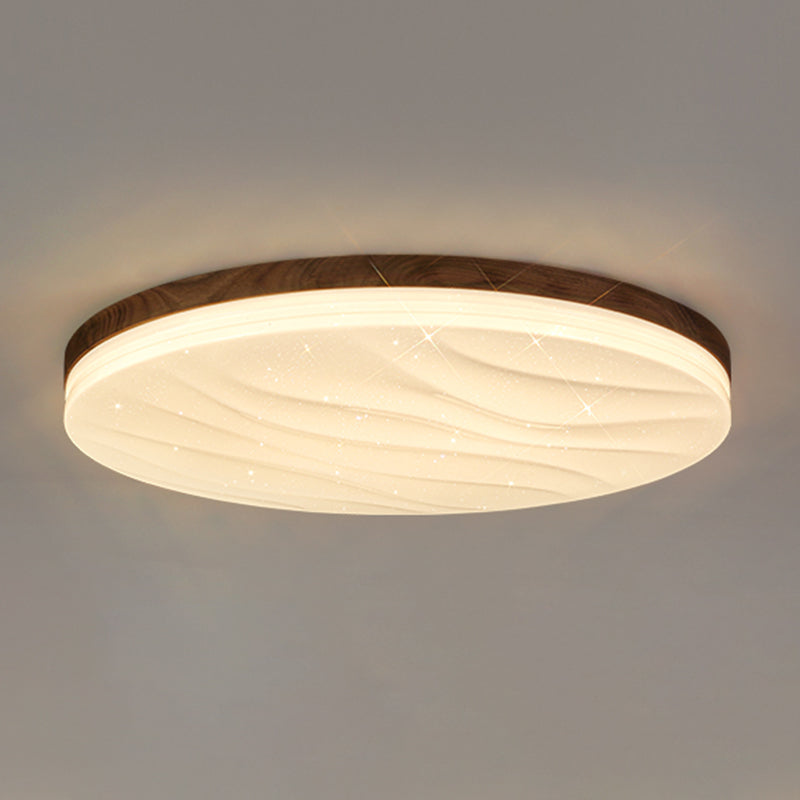Brown Wood Modern Flush Mount Geometric Shape Ceiling Light with Acrylic Shade for Bedroom