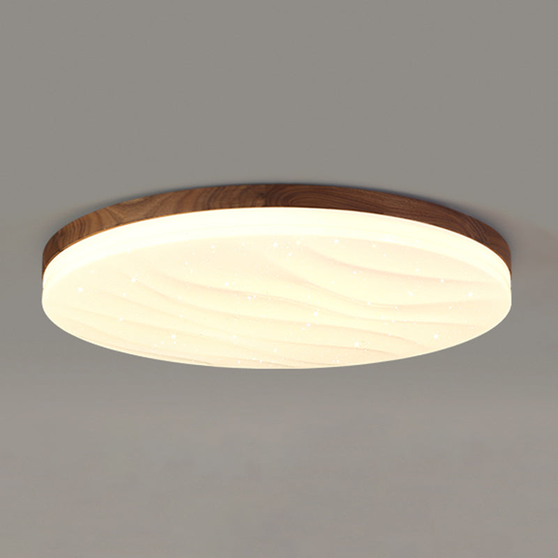 Brown Wood Modern Flush Mount Geometric Shape Ceiling Light with Acrylic Shade for Bedroom