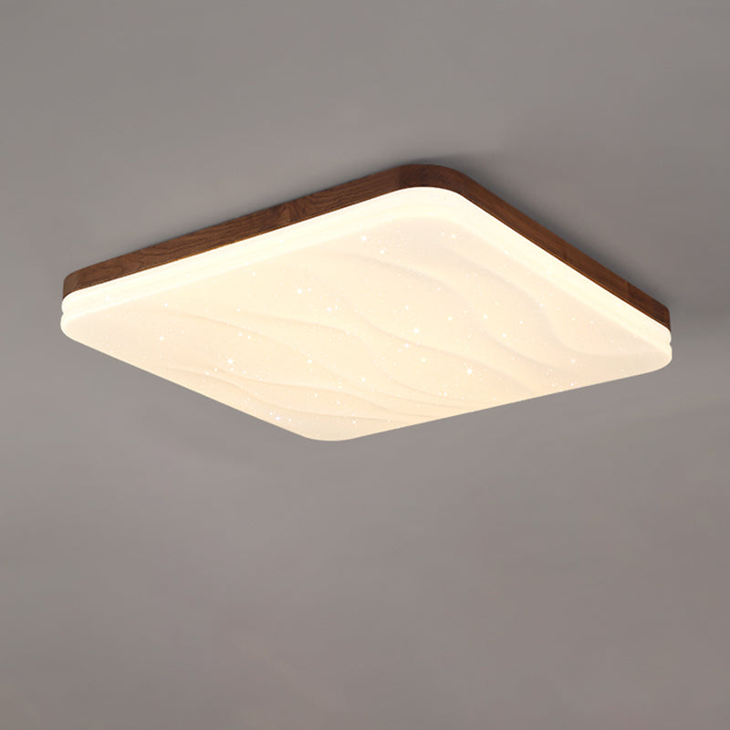 Brown Wood Modern Flush Mount Geometric Shape Ceiling Light with Acrylic Shade for Bedroom