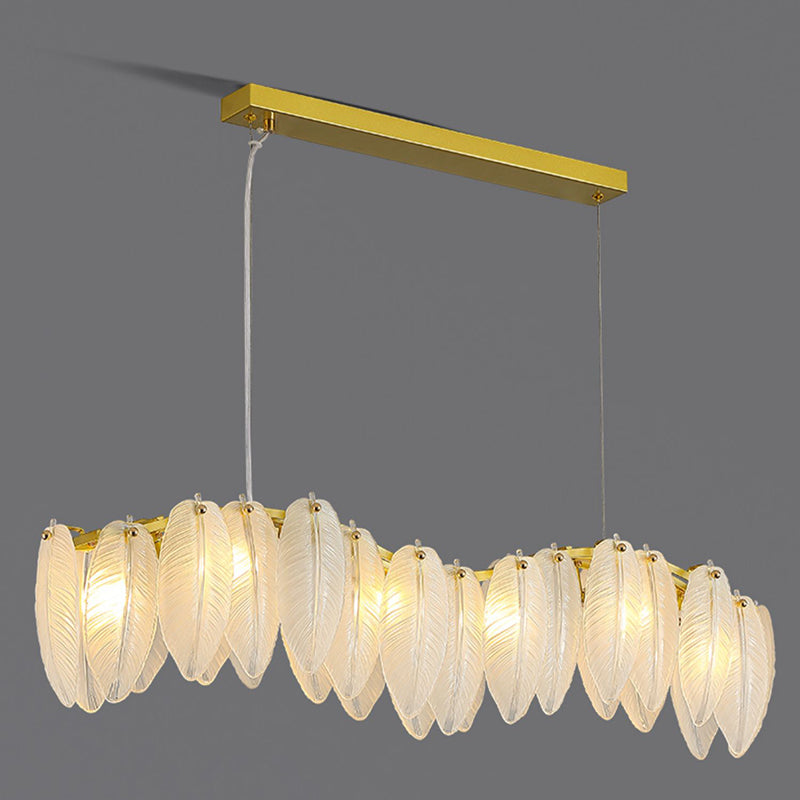 Gold Modern Metal Ceiling Light Feather Shape Island Lamp with Glass Shade for Living Room