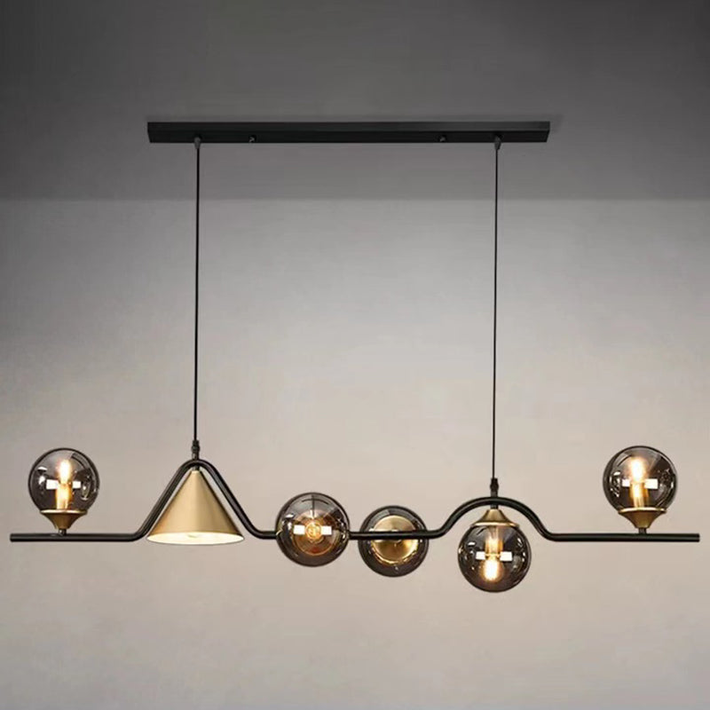 Ball Shape Glass Island Pendants Modern Style Multi Lights Island Pendant Lights in Black