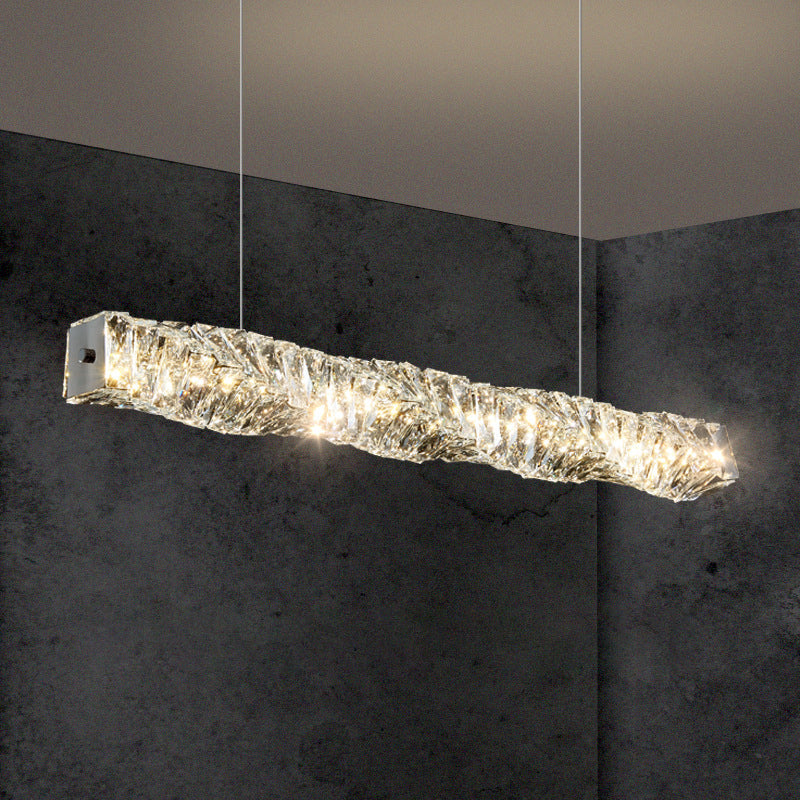 Linear Shape Crystal Island Pendants Modern Style 1 Light Island Pendant Lights in Silver