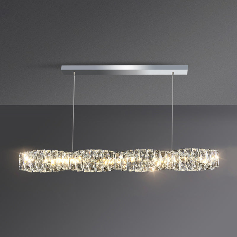 Linear Shape Crystal Island Pendants Modern Style 1 Light Island Pendant Lights in Silver