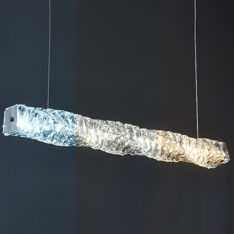 Linear Shape Crystal Island Pendants Modern Style 1 Light Island Pendant Lights in Silver