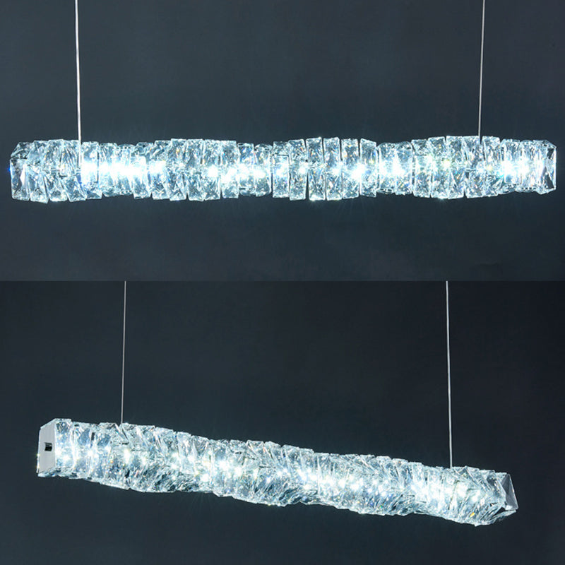 Linear Shape Crystal Island Pendants Modern Style 1 Light Island Pendant Lights in Silver