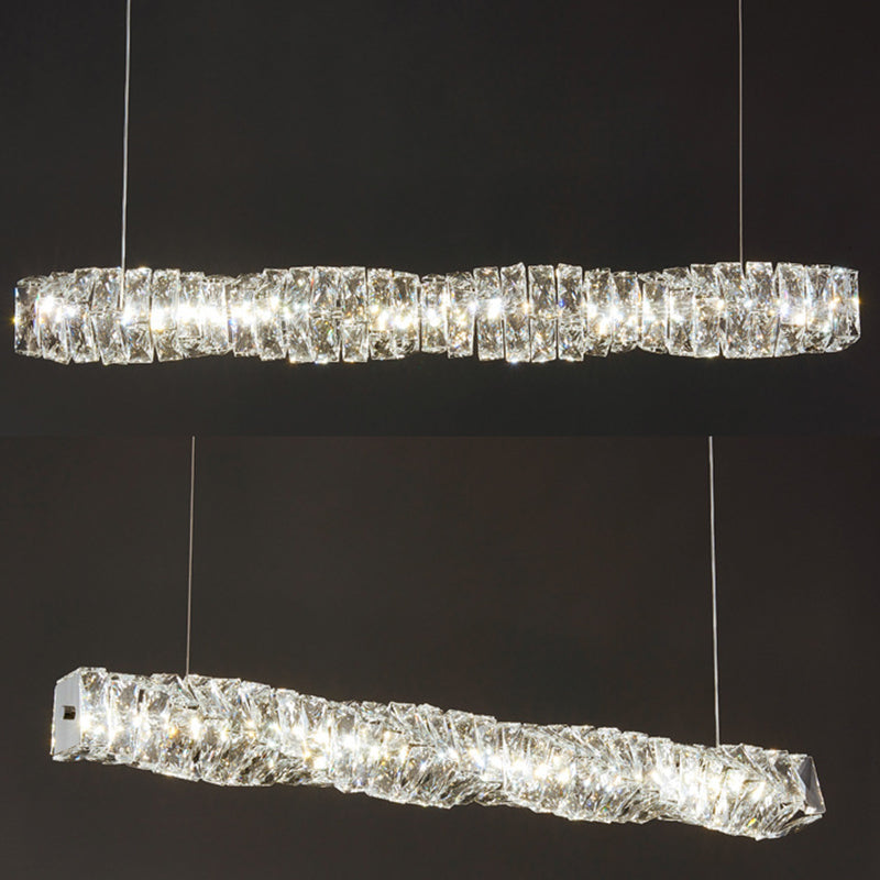 Linear Shape Crystal Island Pendants Modern Style 1 Light Island Pendant Lights in Silver