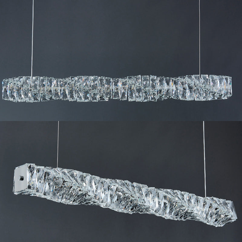 Linear Shape Crystal Island Pendants Modern Style 1 Light Island Pendant Lights in Silver