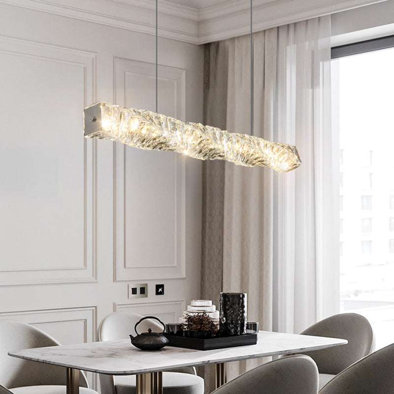 Linear Shape Crystal Island Pendants Modern Style 1 Light Island Pendant Lights in Silver