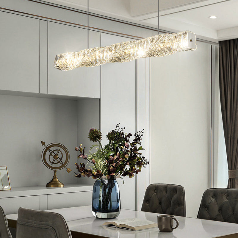 Linear Shape Crystal Island Pendants Modern Style 1 Light Island Pendant Lights in Silver