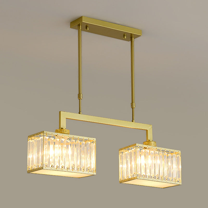 Square Shape Crystal Island Pendants Modern Style Multi Lights Island Pendant Lights