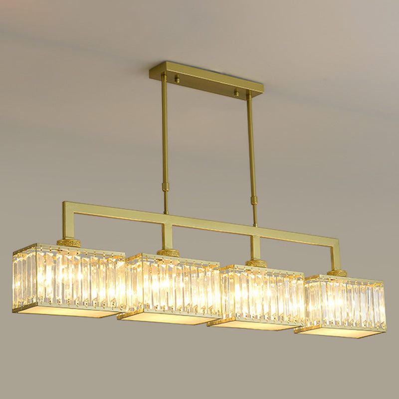 Square Shape Crystal Island Pendants Modern Style Multi Lights Island Pendant Lights