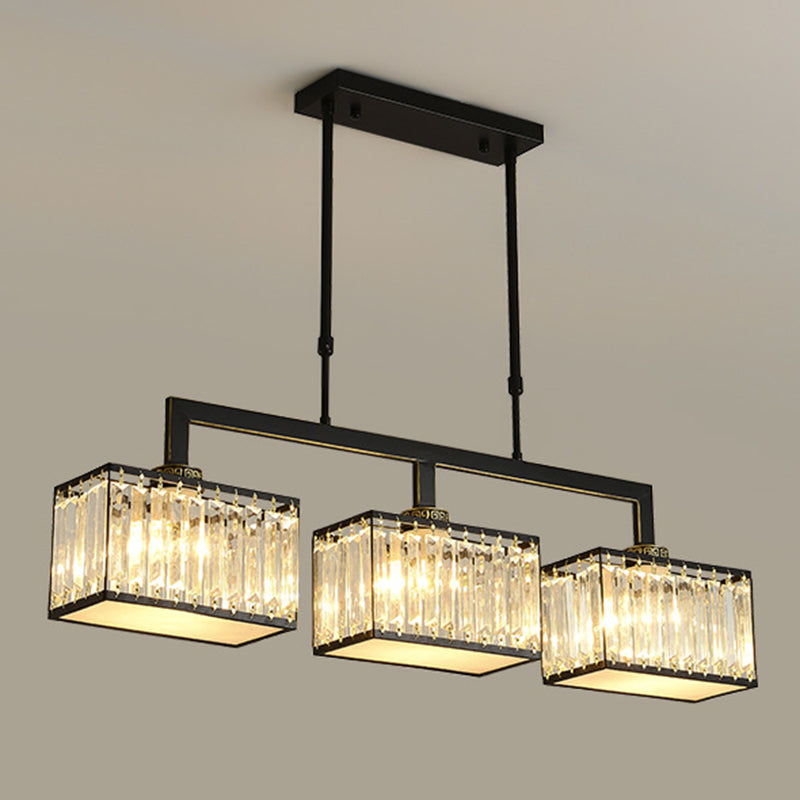 Square Shape Crystal Island Pendants Modern Style Multi Lights Island Pendant Lights