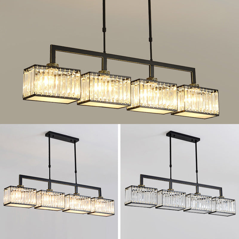 Square Shape Crystal Island Pendants Modern Style Multi Lights Island Pendant Lights
