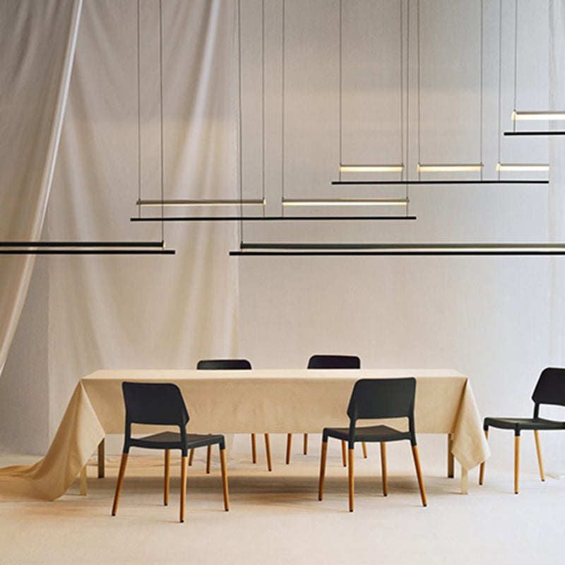 Black and White Kitchen Island Fixture Linear Modern Iron Pendant Light