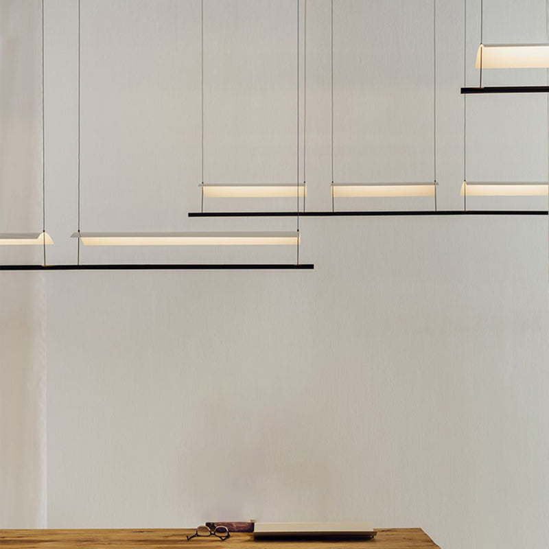 Black and White Kitchen Island Fixture Linear Modern Iron Pendant Light