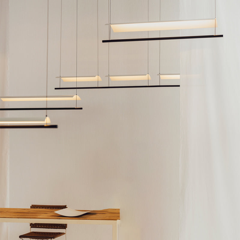 Black and White Kitchen Island Fixture Linear Modern Iron Pendant Light