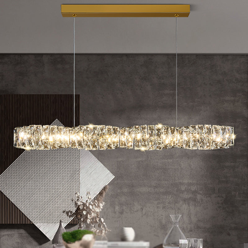 LED Crystal Ceiling Pendant Fixture Cylinder Kitchen Island Light in Gold / Sliver
