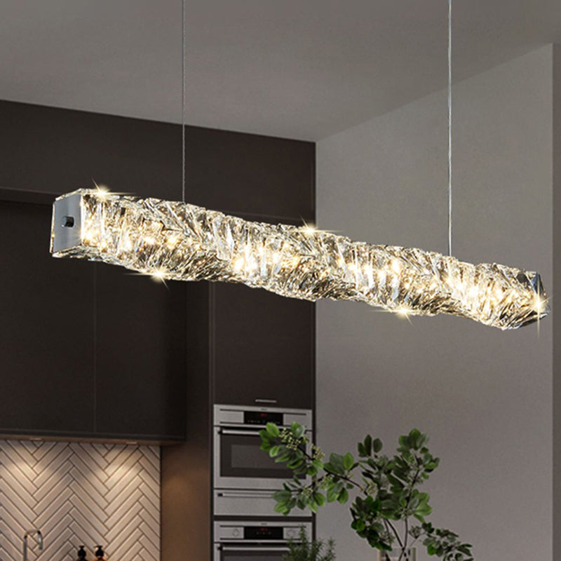 LED Crystal Ceiling Pendant Fixture Cylinder Kitchen Island Light in Gold / Sliver