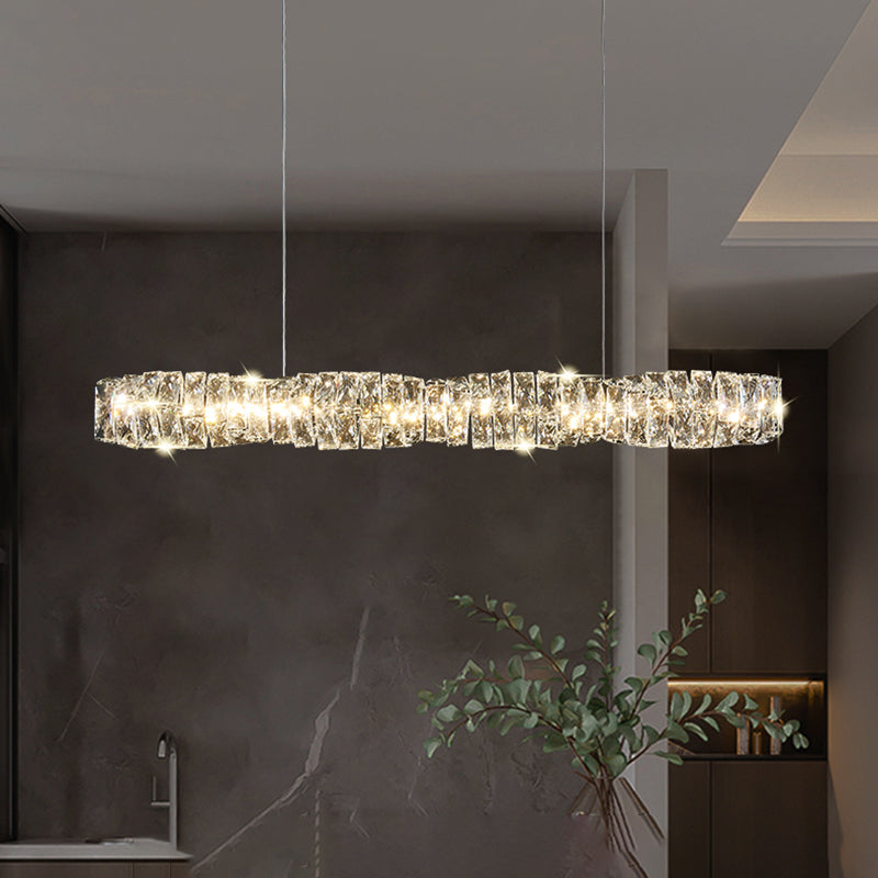 LED Crystal Ceiling Pendant Fixture Cylinder Kitchen Island Light in Gold / Sliver